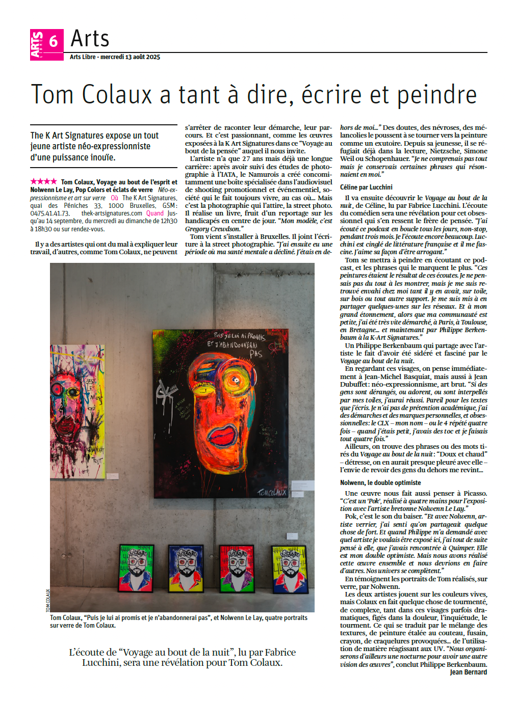 Article Arts Libre consacré à Tom Colaux