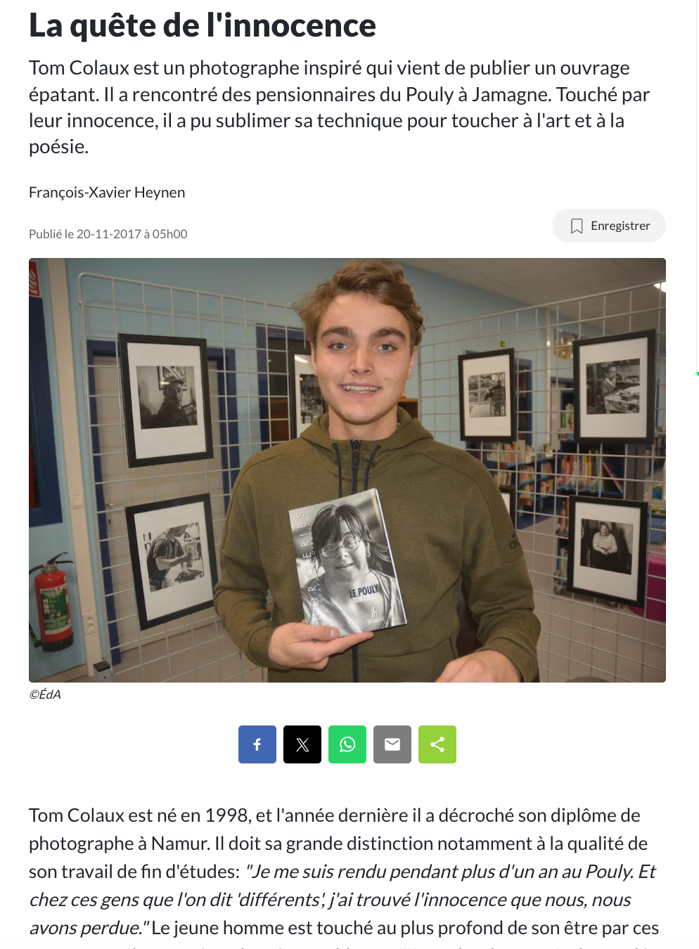 Article de l'Avenir concernant Tom Colaux
